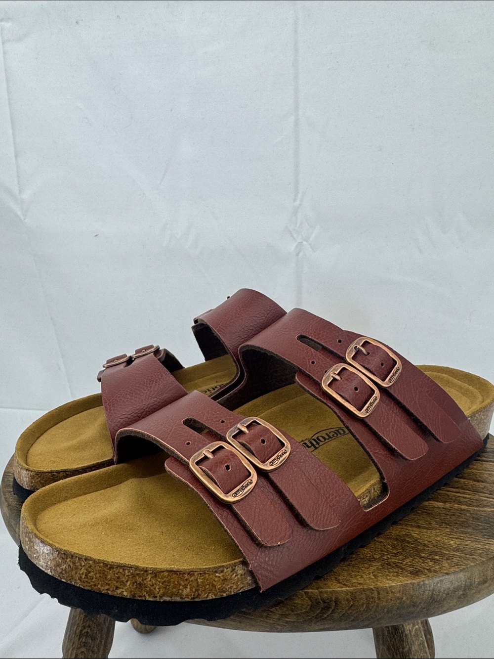 Like New! Aerothotic Four-strap Brown Leather Cork Slide Sandals Birk-like, 40
